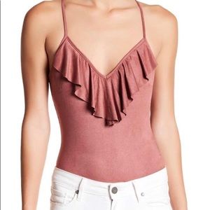 Harlowe & Graham Ruffle Faux-Suede Bodysuit